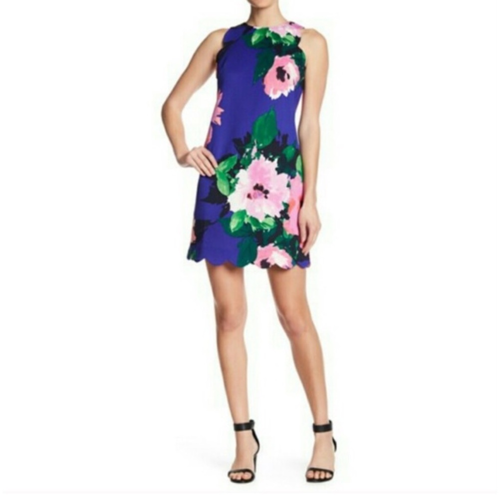 Vince Camuto Floral Scalloped Edge Scuba Shift Dress